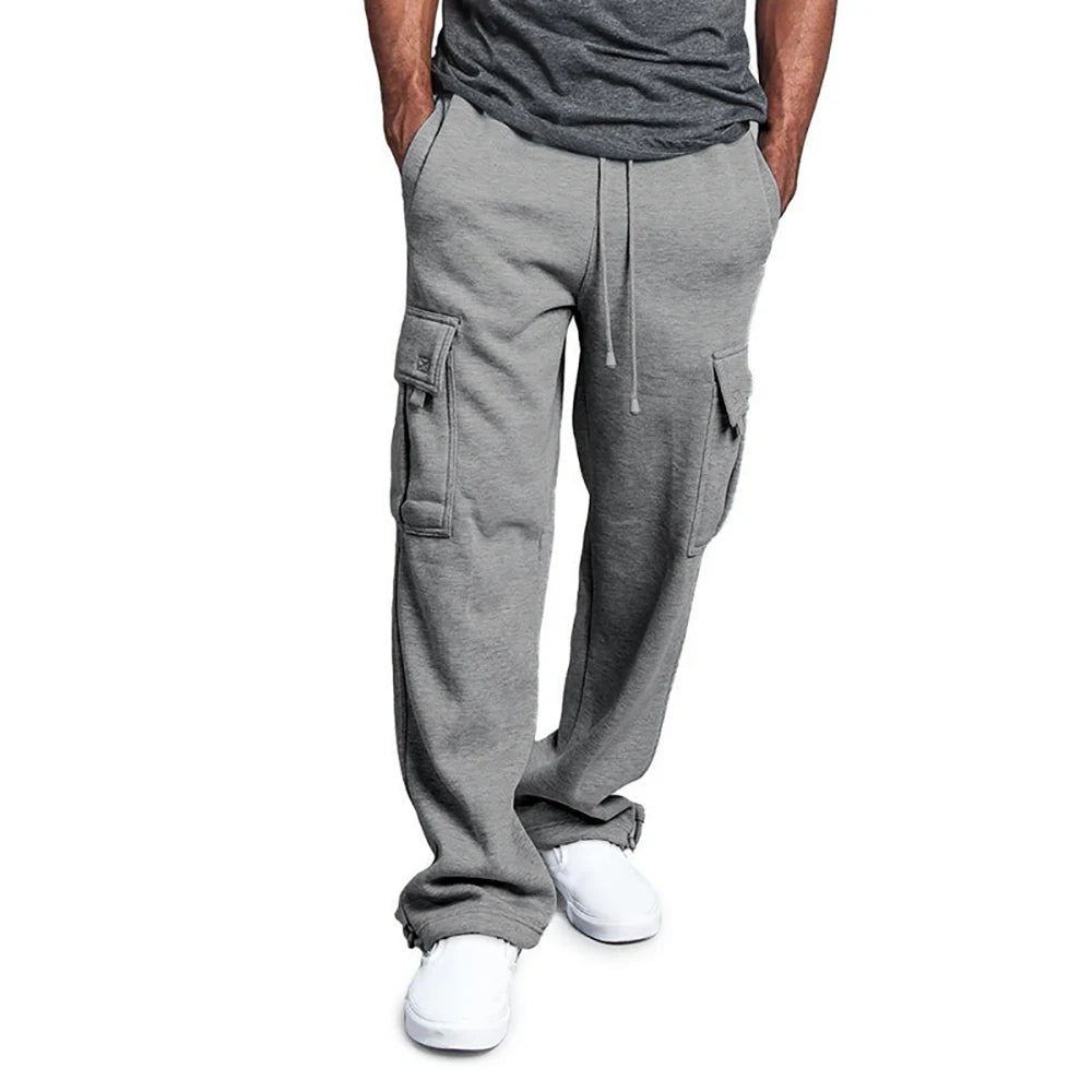 Mens Sweatpants Straight Fit Joggers for Sports and Streetwear Loose Oversized Drawstring Long Pants Men Multi-pocket Pants.