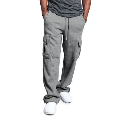 Mens Sweatpants Straight Fit Joggers for Sports and Streetwear Loose Oversized Drawstring Long Pants Men Multi-pocket Pants.