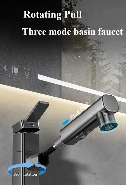 Pull Out Bathroom Faucet Hot and Cold Water Mixer Basin Sink Three Mode Water Outlet Faucet Washbasin Tap