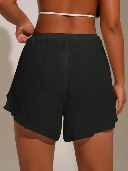 Cover Pants Ups Wrap Up Shorts Swimsuit Cover Ups Casual Hollow Out Frenulum Elastic Waist Short Pants Lounge Shorts Swimwear.