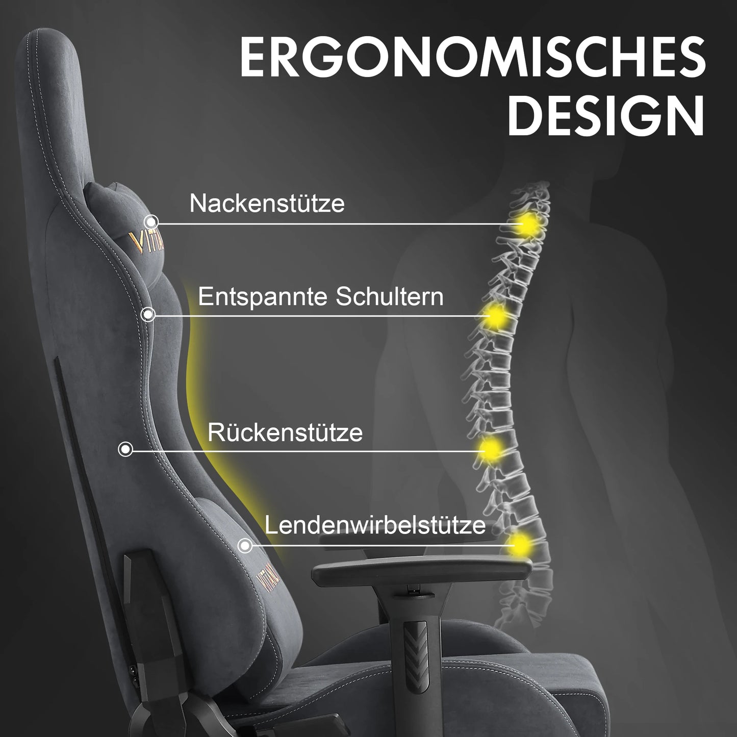 Marken-Gaming-Stuhl mit Fußstütze, Bürostuhl, ergonomische Lordosenstütze, höhenverstellbar, mit Wildleder-Liegestuhl für Damen und Herren