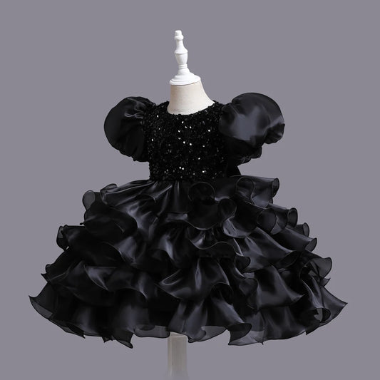 Kinder kleid schwarz Prinzessin Anhänger Kleid Kinder kleid Blumen kleid 4 bis 12 Jahre Mädchen Klavier Performance Kleid
