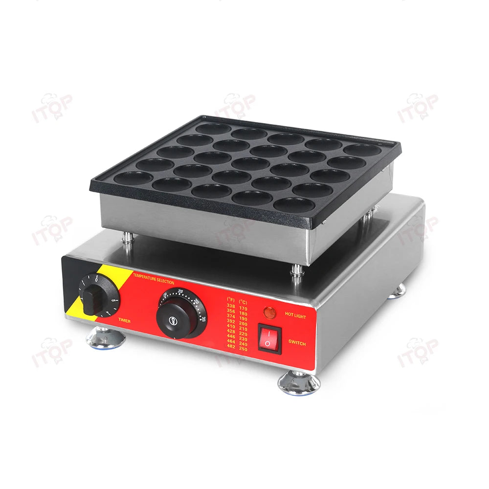 ITOP Mini Poffertjes Maker Mini Pancake Waffle Muffin Machine 25 Holes Commercial 800W Non-stick, Fast Heating, Heavy Duty.