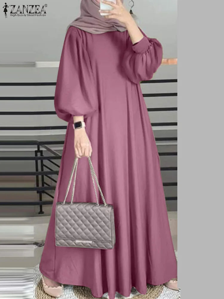 Autumn Elegant Long Lantern Sleeve Muslim Abaya Robe ZANZEA Women Maxi Dresses Ramadan Sundress Islamic Turkey Vestidos Kaftan.