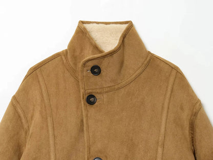 Frauen 2025, doppelseitig zu tragen, Lammsamtmantel, Damenmode, Stehkragen, einreihige Tasche, kurze Jacke, Damenoberbekleidung