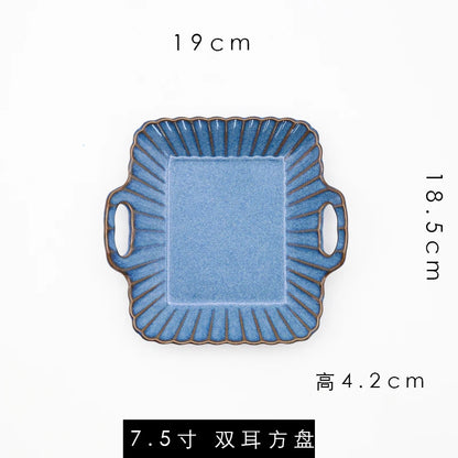 Retro Household Ceramic Tableware Kiln Variable Glaze Western Plate Creative Long Plate Main Dish Dinner Plate Kitchen Supplies