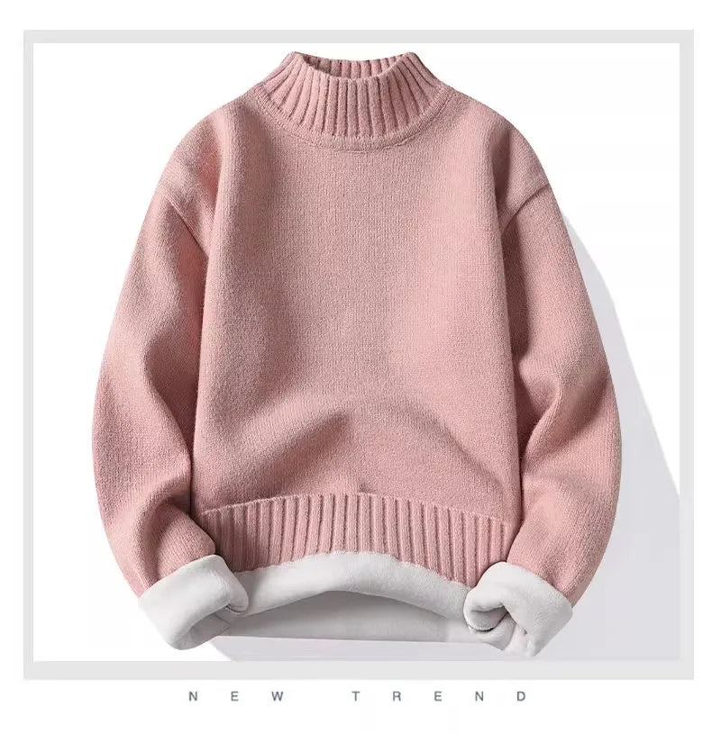 New Winter Men Mock Neck Turtlenecks Pullovers Fleece Warm Knitted Sweaters Good Quality Male Solid Outwear Casual Sweaters 3XL