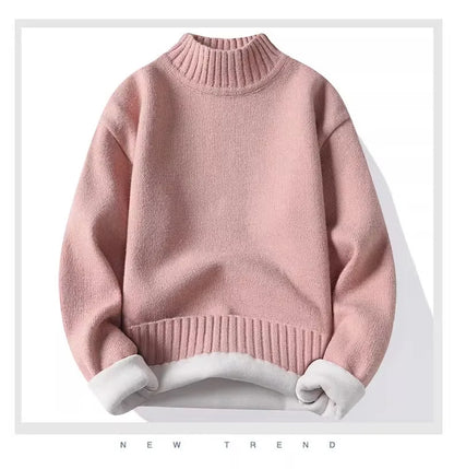 New Winter Men Mock Neck Turtlenecks Pullovers Fleece Warm Knitted Sweaters Good Quality Male Solid Outwear Casual Sweaters 3XL