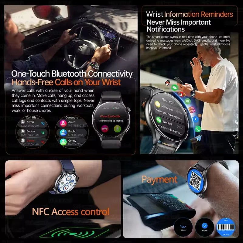 2025 New NFC  Health MonitorUric Acid Blood Pressure Blood oxygen Body Analysis Smart Watch ECG+PPG Clock Smartwatch Men lady.