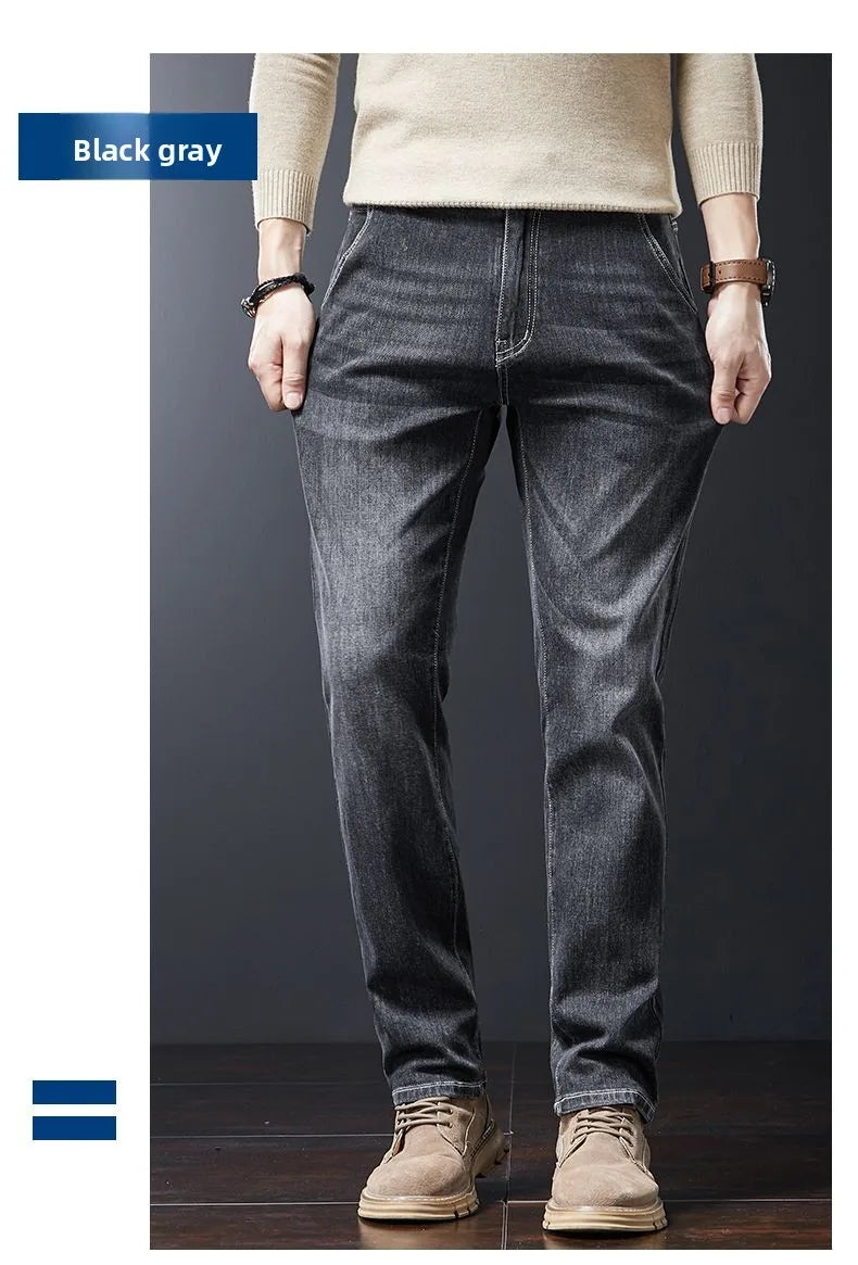 Autumn Winter Men's Fashion Casual Stretch Straight-leg  Jeans Men Streetwear Denim Jogger Pants Men Baggy Harem Jean Trousers.