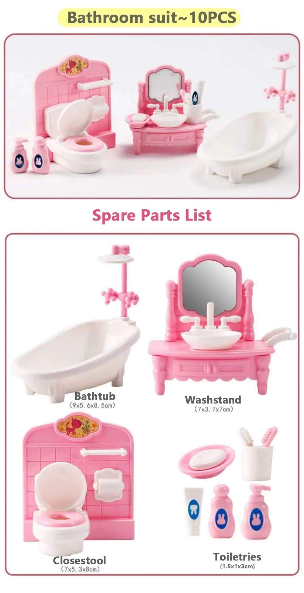 Hot Sale Cute Kawaii Pink 10 Items/Lot Miniature Dollhouse Furniture Accessory Kids Toys Kitchen Cooking Things For Girl Gifts.