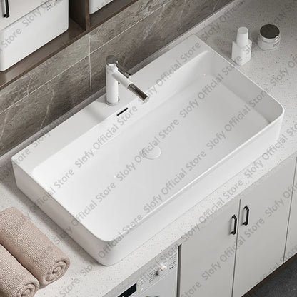 Large Square Ceramic Washbasin For Bathroom Countertop Basin White Sink Above Counter Pedestal Hotel Home Balcony Bathroom Sinks