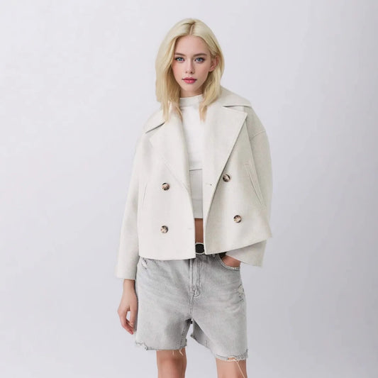 Herbst Winter Mäntel Frauen Casual Zweireiher Drehen Unten Kragen Weiblichen Kurzen Jacken Chic Dame Lose Oberbekleidung