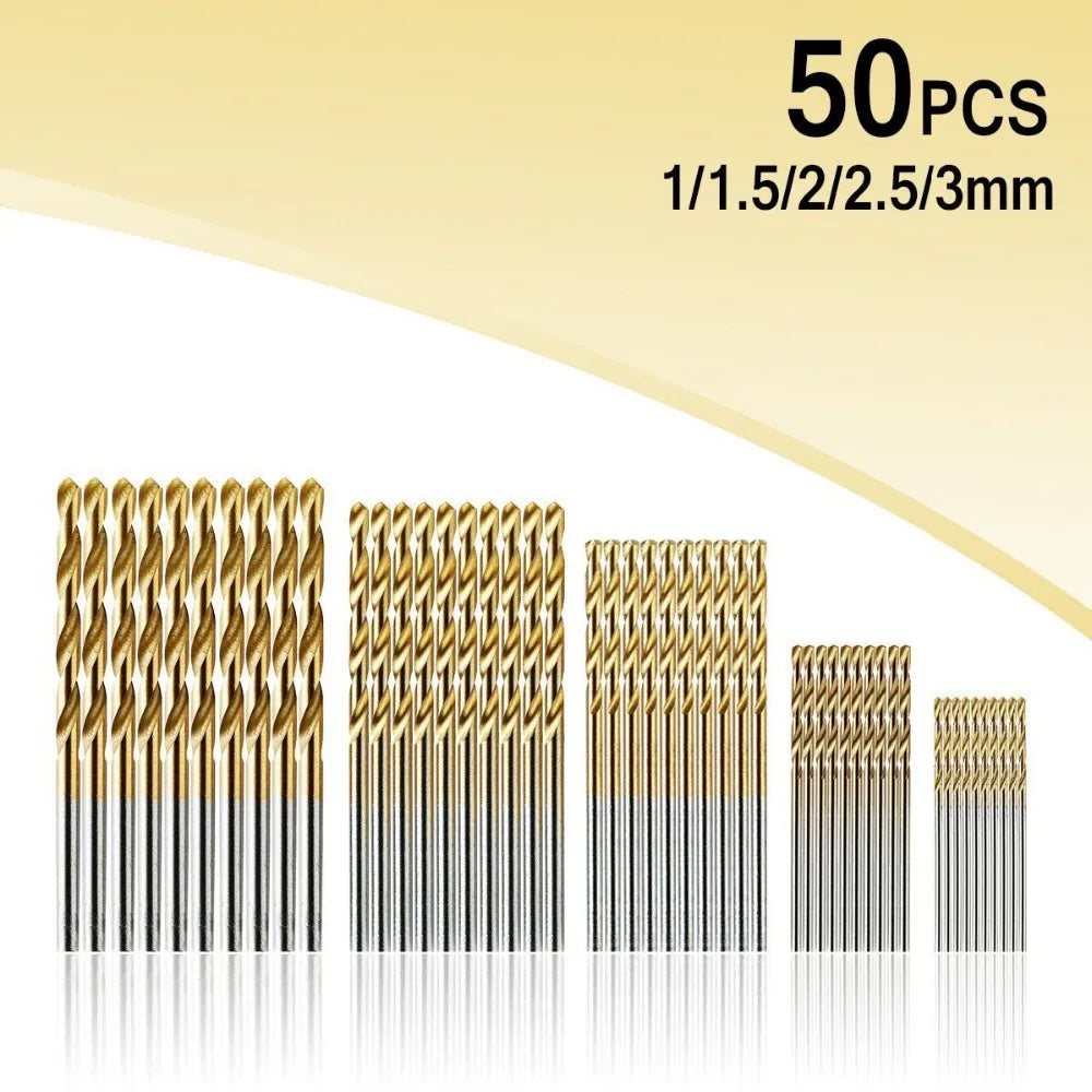 50 Stücke Professionelle Titanbeschichtete Bohrer Bits HSS High Speed Stahl Bohrer Set Werkzeug Hochwertige Elektrowerkzeuge 1/1,5/2/2,5/3mm