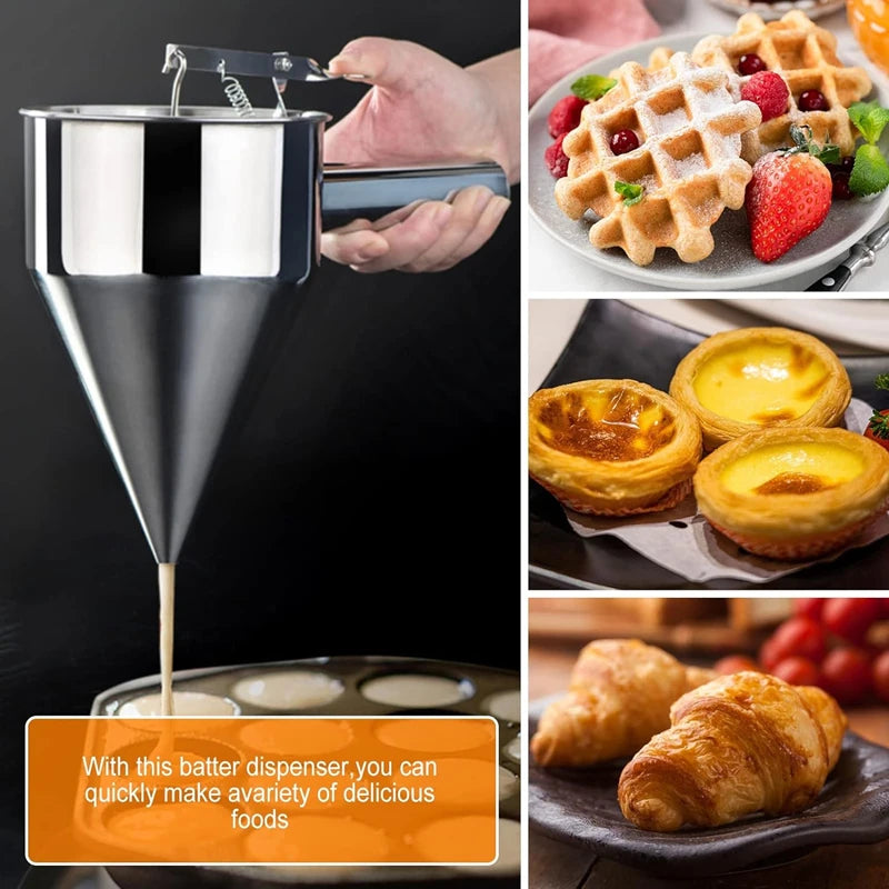 1200/600ml Stainless Steel Funnel Dispenser with Rack Cupcake Pancake Batter Maker Octopus Fish Ball Home Kitchen Baking Tools.