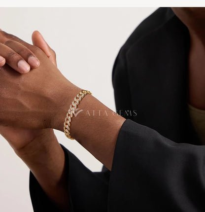 ATTAGEMS DVVS1 Full Moissanite Cuba Chain for Man Women 925 Sterling Silver 18k Gold Plated Hip Hop Tennis Bracelet Fine Jewelry.