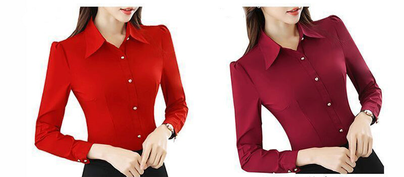 Red Women's Shirt Long Sleeve Blouse Autumn Women Shirts and Blouses Korean Fashion Slim Business Dress Shirt Women's Work Shirt.
