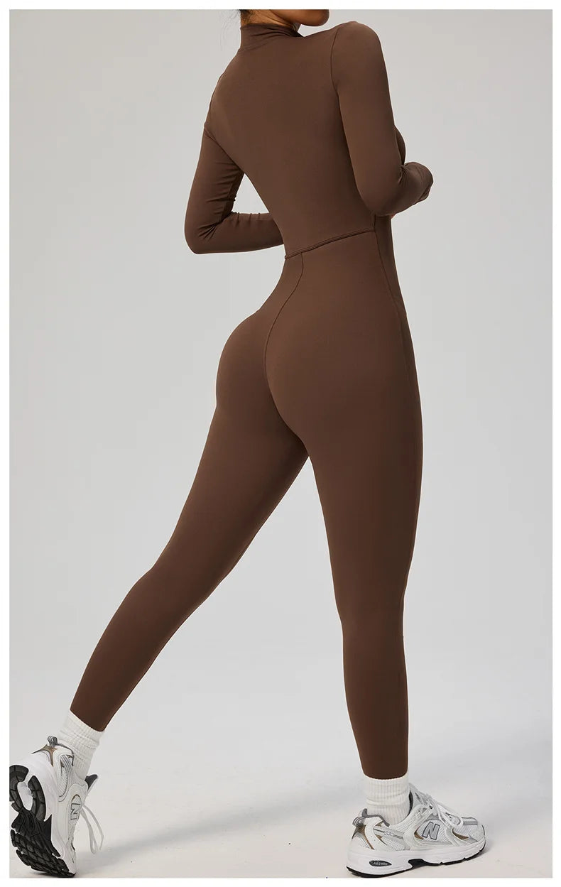 TRY TO BN Sports Yoga Jumpsuit Long Sleeves Zipper Sportswear Fitness Pants Workout Bodysuit One Piece Tights Women Gym Clothing