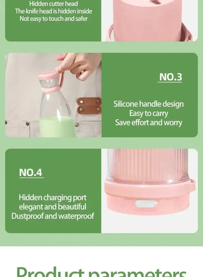 6-Blade Mini Portable Electric Juicer Bottle – USB-Charged, Shakes Orange/Lemon, Works As Fresh Fruit Mixer & Squeezer