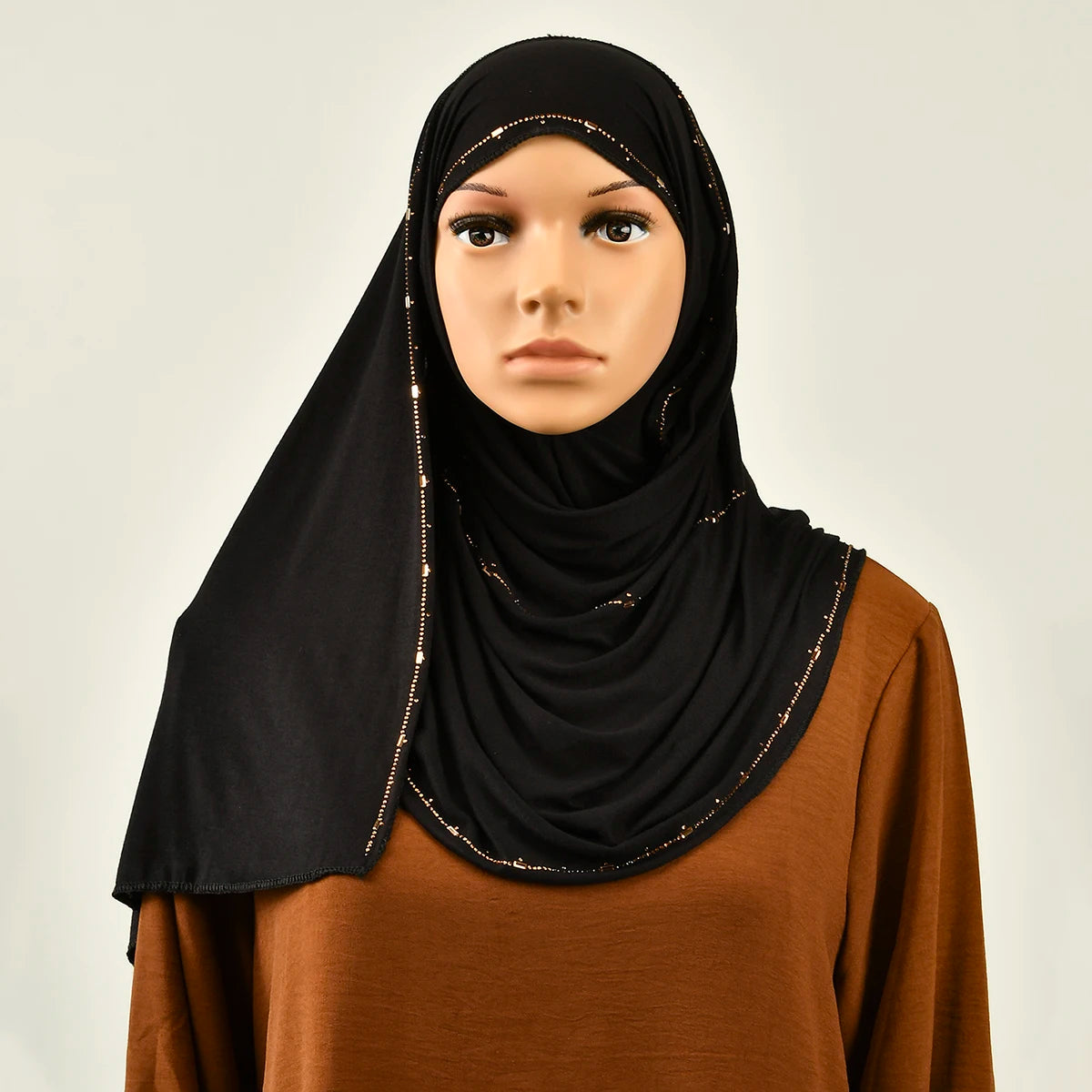 Rhinestone Modal Cotton Jersey Hijab Scarf For Women Stretch Shawl Plain Muslim Headband Fashion Solid Color Long Muffler.