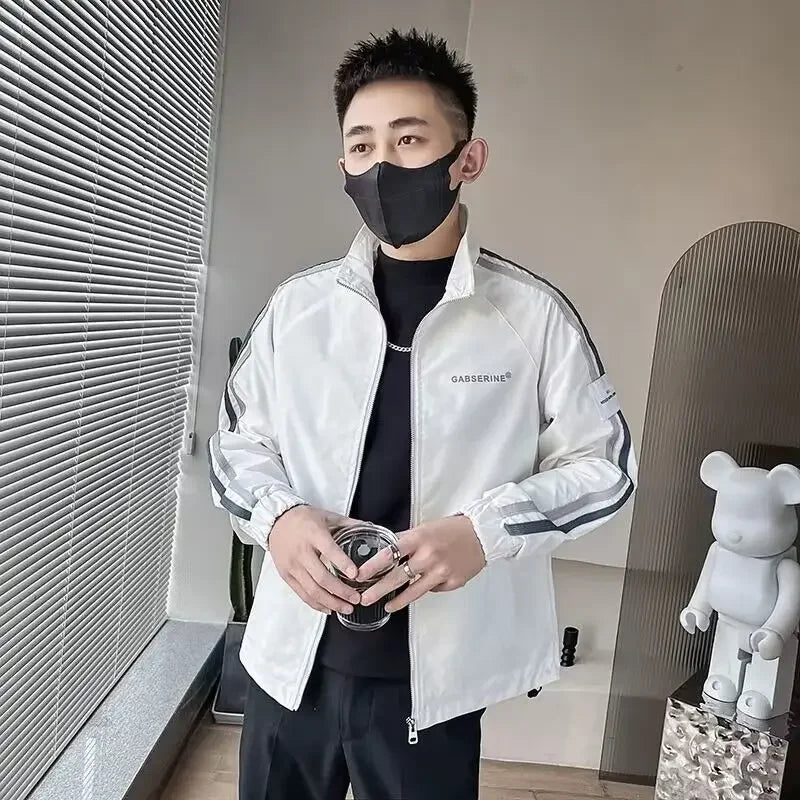 Man Coat Spring Autumn Black Jacket for Men Printed Zip V Clothing Fashion 2024 High Quality Cold Stylish Casual Luxury Designer