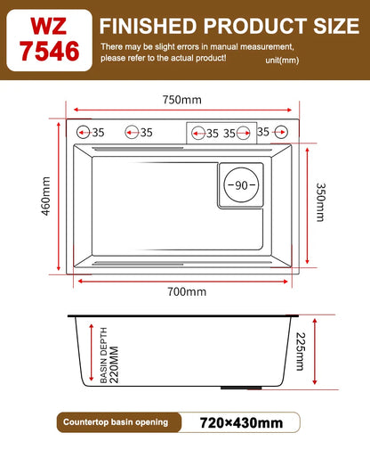 Golden Stainless Steel Kitchen Sink Waterfall Outlet Large Single Sink Digital Display Dishwashing and Vegetable Sinks