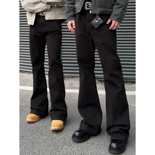 New Trendy Vintage Blackbell-bottom Men's Pants Extended Length High-fit Cleanfit Soft Jeans Casual Scene Male Style.