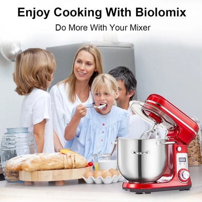 BioloMix BM601 1200W Kitchen Food Stand Mixer, Cream Egg Whisk, Cake Dough Kneader, 6L Capacity, Stainless Steel Bowl.