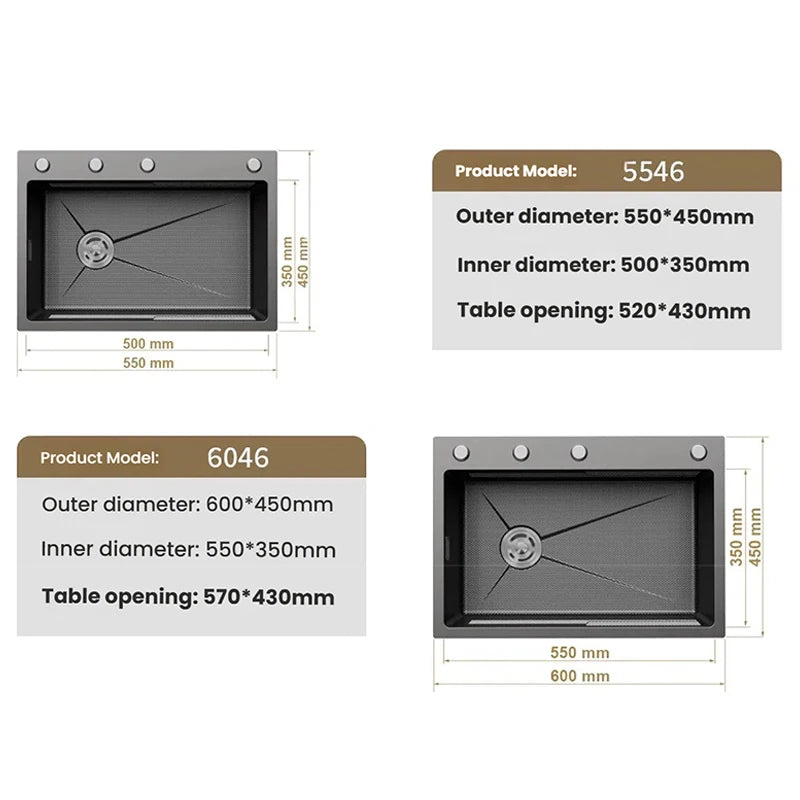 Stainless Steel Kitchen Sink Household Rice Grain Pattern Large Single Slot Wear Resistant Wash Dish Bowl Countertop Basin