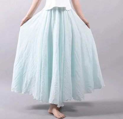 Frauen Elegante Hohe Taille Leinen Maxi Rock 2023 Sommer Damen Casual Elastische Taille 2 Schichten Röcke saia feminina 20 Farben SK53