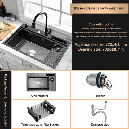 Kitchen Sink Stainless Steel Dishwashing Sink Ultrasonic Sink Dishwasher Multifunctional Intelligent Net Washer For Kitchen