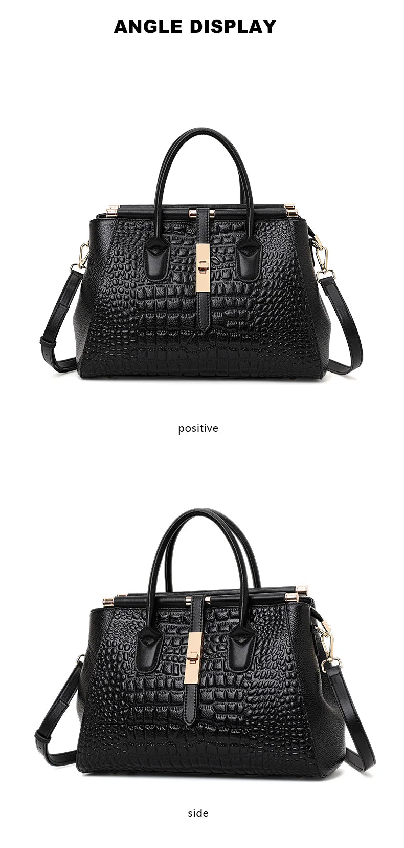 Aidrani Genuine leather women's handbag, fashion crocodile pattern design, high-end luxury cowhide bag large capacity.