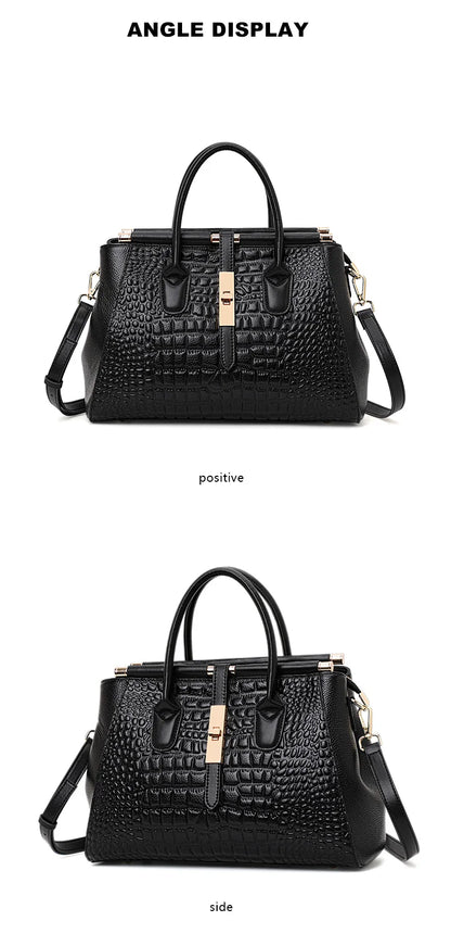 Aidrani Genuine leather women's handbag, fashion crocodile pattern design, high-end luxury cowhide bag large capacity.