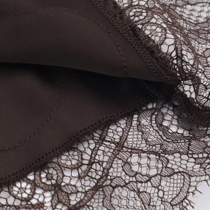 KONDALA Women Elegant Luxury Satin Lace Brown Black Skirt Long Straight Skirt 2025 New Spring Autumn Fashion Party Mujer Skirt.