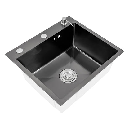 Küchenspüle aus Edelstahl mit integrierter Einzelschüssel, mit Rohr und Seifenspender