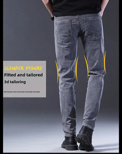 Frühling Herbst Xintang Denim Jeans Herren Slim Fit Casual Trendy Modische Alltagskleidung Blau Gerade Bein Hosen Elastische Taille.
