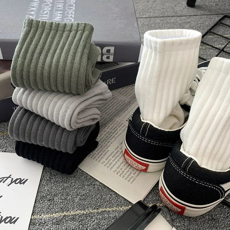New 5 Pairs Cool Men Black White Warm Socks Set Autumn Winter Male Solid Color Sport Short Socks For Men Dropshipping.