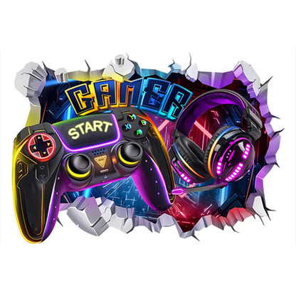 Larger Game Poster 3D Wall Hole Art Cool Gamer Zone Gamepad Vinyl Mural Stickers Home Decoration for Kids Bedroom Gaming Rooms