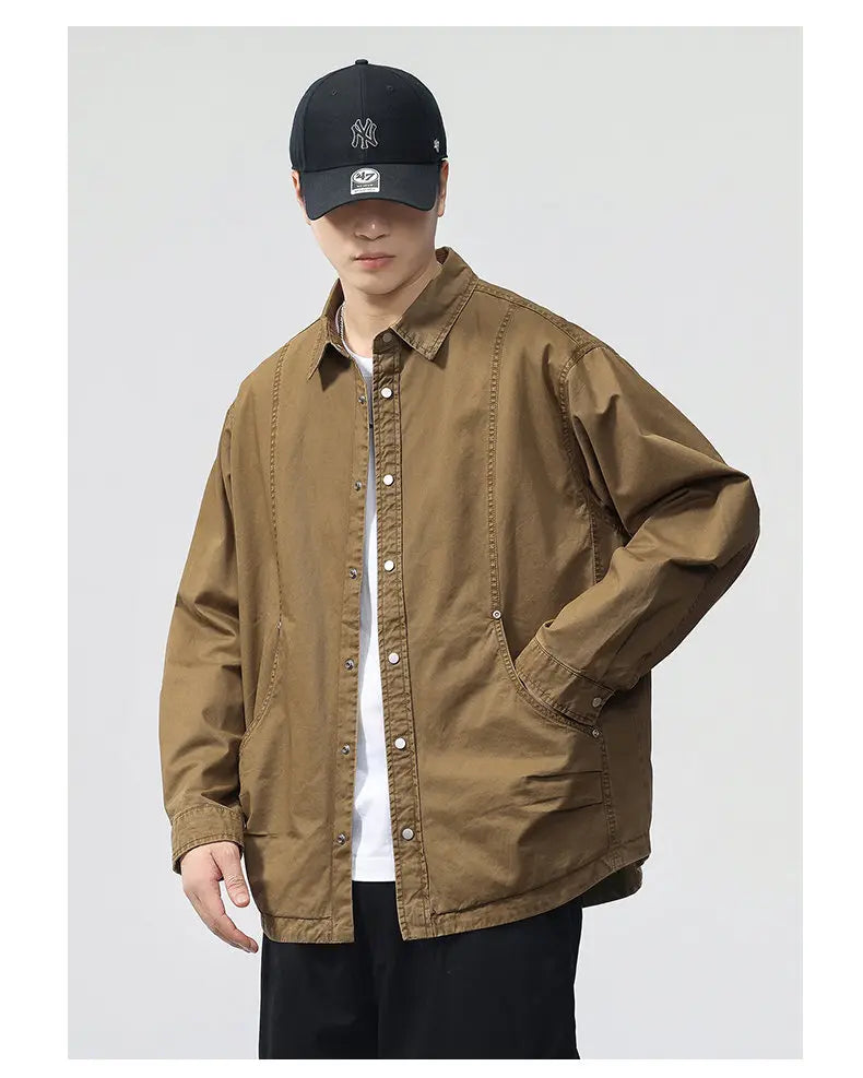 Autumn Fashion Vintage Shirt Style Jacket Men Streetwear Loose Casual Plus Size Washed Cotton Cargo Jacket Man Coat Outerwear.