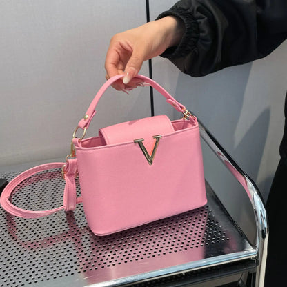 Luxury Women's Tote Bag, Chic V Shaped Stylish Pu Leather Bucket Bag, Top Cover Handbag Women Shoulder Crossbody Bag for Woman