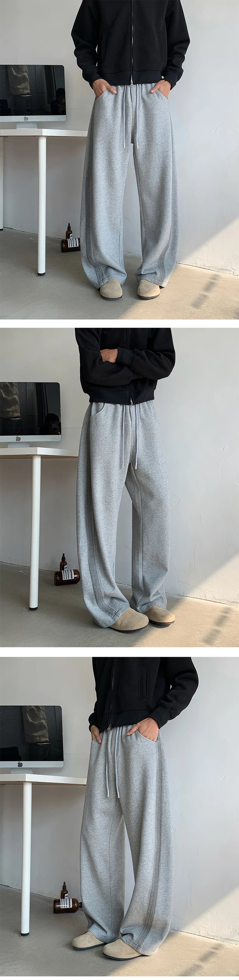 New Men's Casual Pants Side Striped Wide Leg Outdoor sports pants Straight Sweatpants Neutral High-quality Long Baggy Trousers.