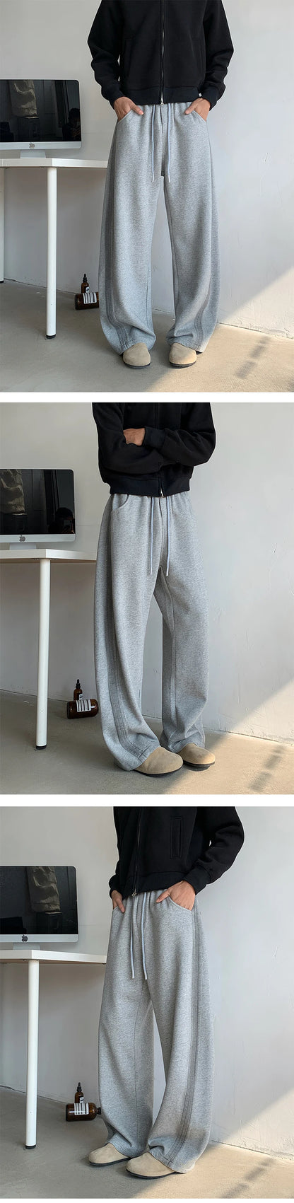 New Men's Casual Pants Side Striped Wide Leg Outdoor sports pants Straight Sweatpants Neutral High-quality Long Baggy Trousers.