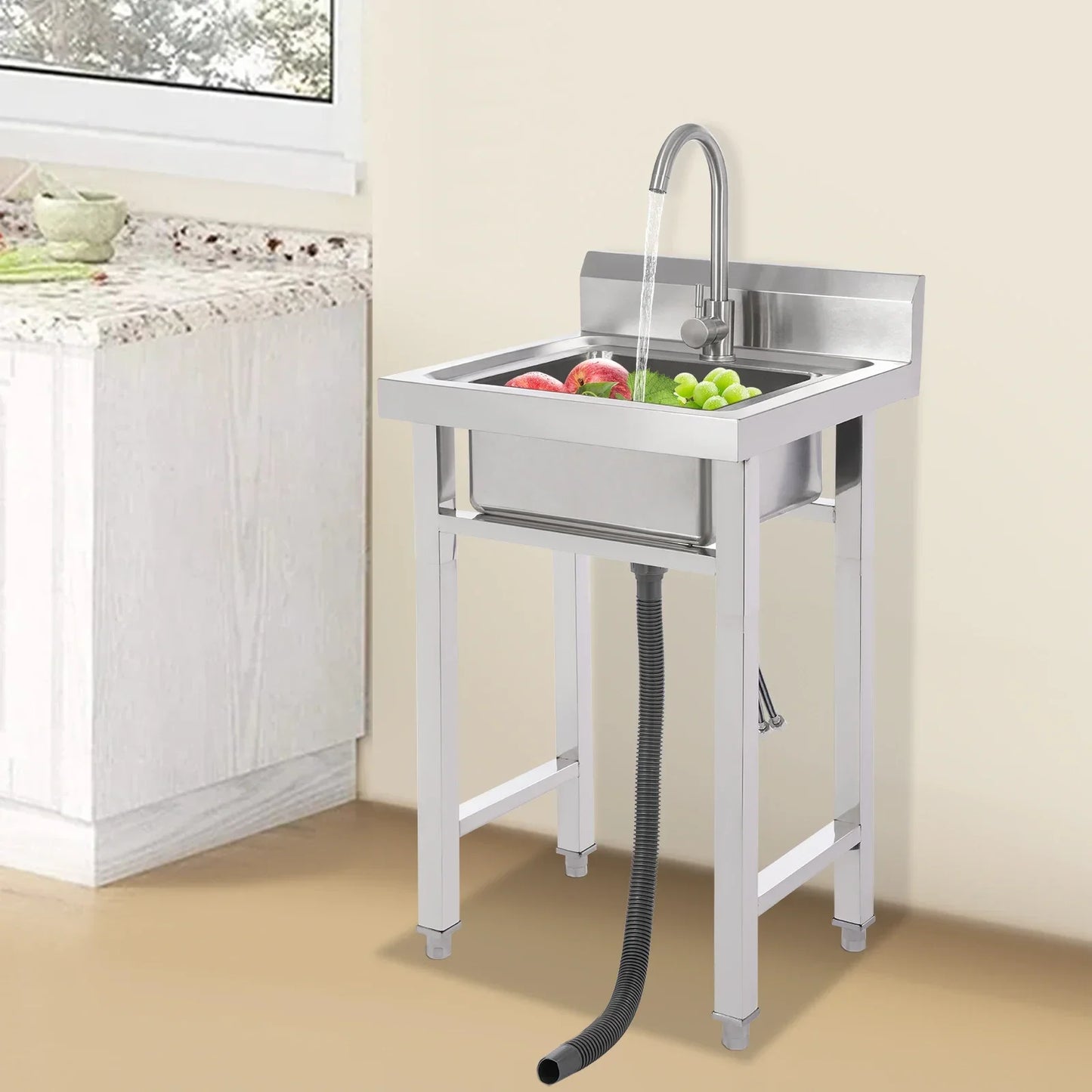 Kommerzielle Waschbecken aus 201 Edelstahl, bodenstehendes kommerzielles Waschbecken für Küchen, Cafés, Bars und Milchteeladen