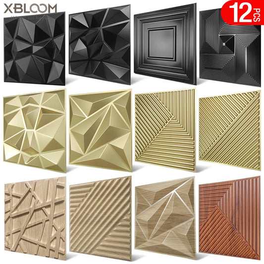 12pcs 30x30cm Champagne gold color 3D Wall Panel Shining Gold 3D Wall Sticker Wedding party background wall art Wood grain paper