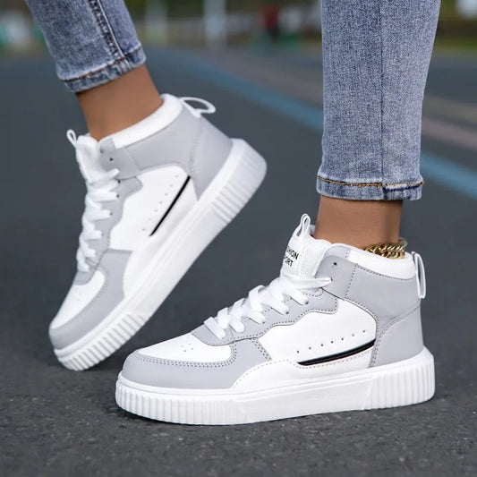 YRZL High Top Sneakers Unisex Waterproof Pu Leather Lightweight Sports Shoes Wear Resistant Tennis Shoes for Men Women.