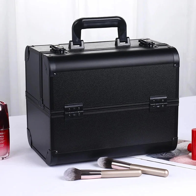 Makeup Train Case Pro Adjustable 4 Sliding Trays Cosmetic Case Storage Organizer Box Lockable Compartments
