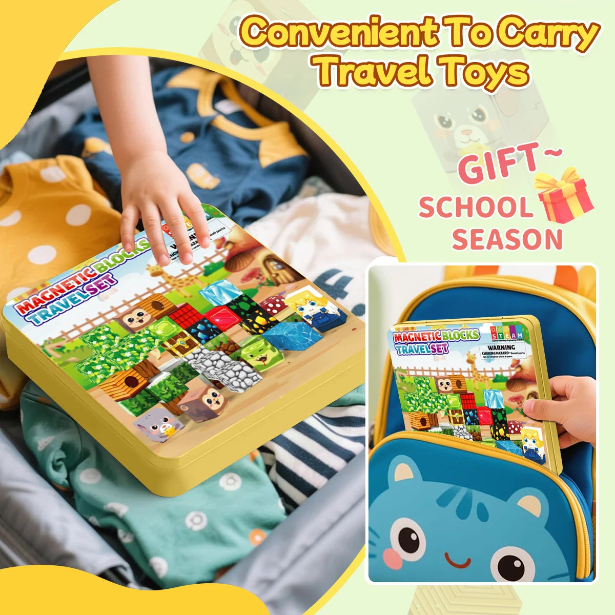 Magnetic Blocks Travel Magnet Cube Magnetic Building Blocks Toys with Portable Iron Box STEM Educational Magnet Toys for Kids.