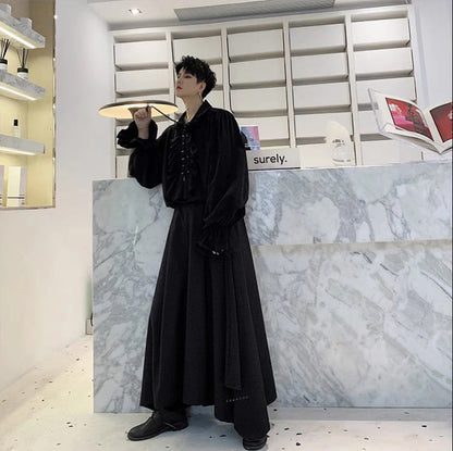 Pirate Shirt for Men Vintage Gothic Renaissance Style Frilled Lace-Up Medieval Buccaneer Blouse Top for All Seasons