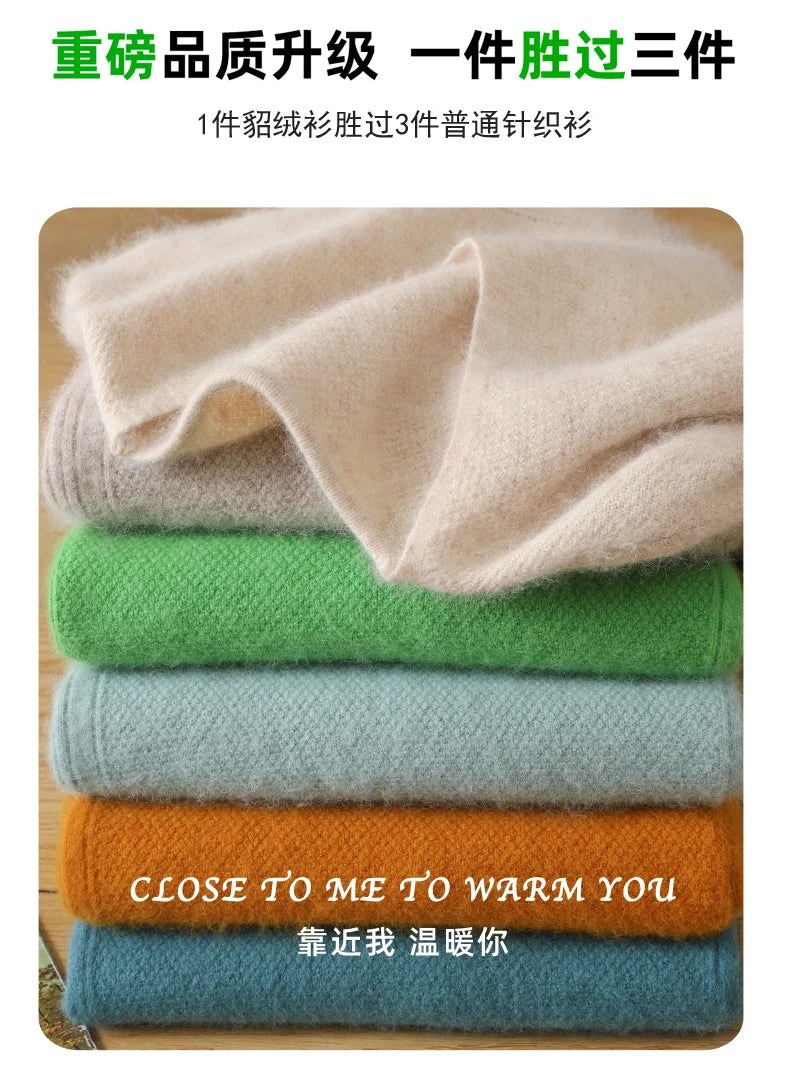 Men's 100% Pure Mink Cashmere Sweater V-Neck Pullovers Knit Large Size Mink Sweater Winter New Tops Long Sleeve High-End Jumpers.