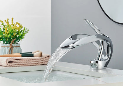 Rozin Luxury Black Basin Faucet Grey Bathroom Waterfall Mixer Tap Brass Deck Mount Modern Style Hot Cold Water Sink Mixer Crane